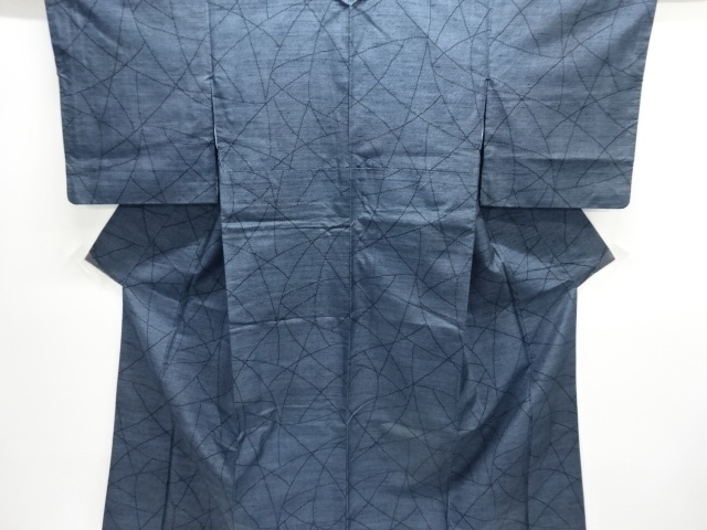 JAPANESE KIMONO / ANTIQUE KIMONO / SILK / TSUMUGI / WOVEN LINE DRAWING